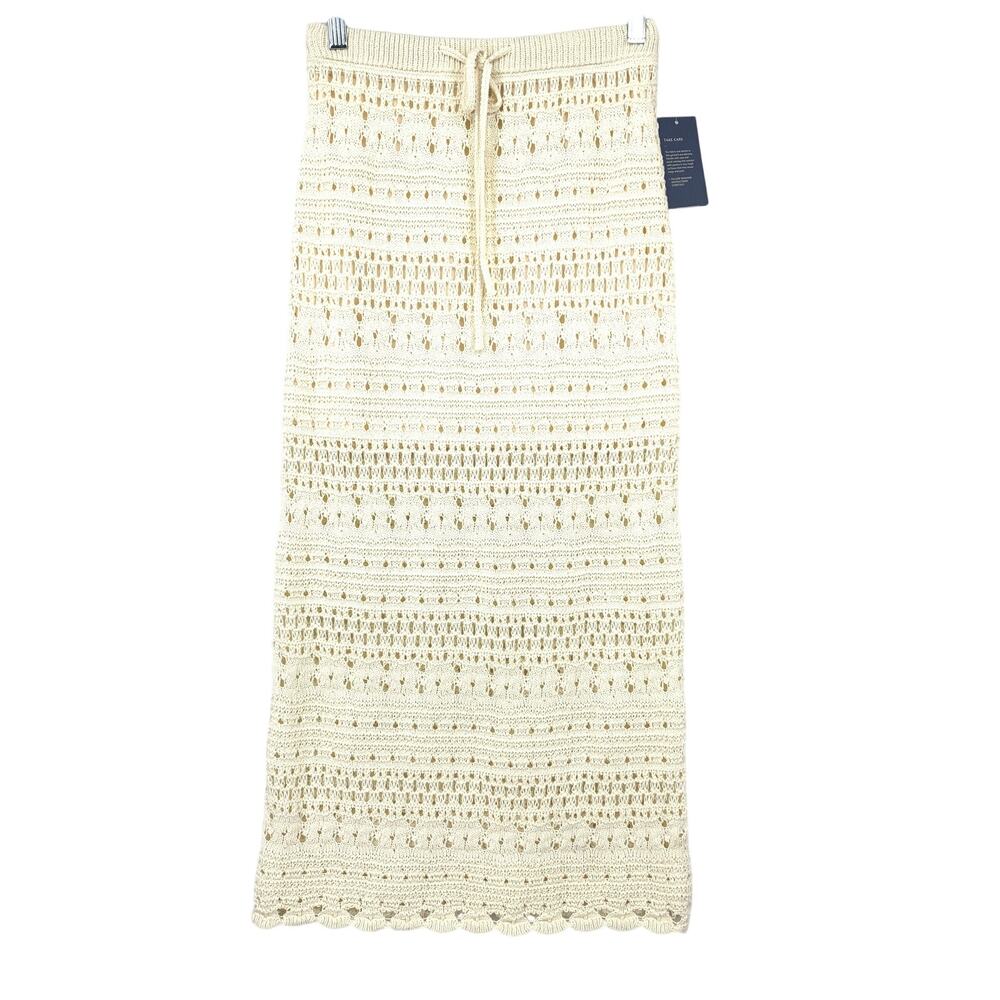 Universal Thread Boho Crochet Knit Maxi Skirt Womens Size XS Tie Waist Cream NEW